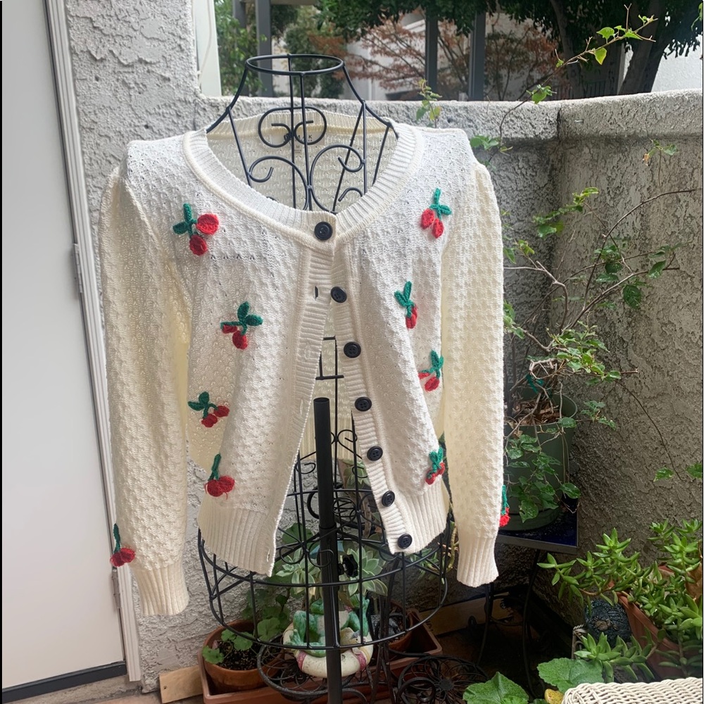 Cherry knit cardigan.